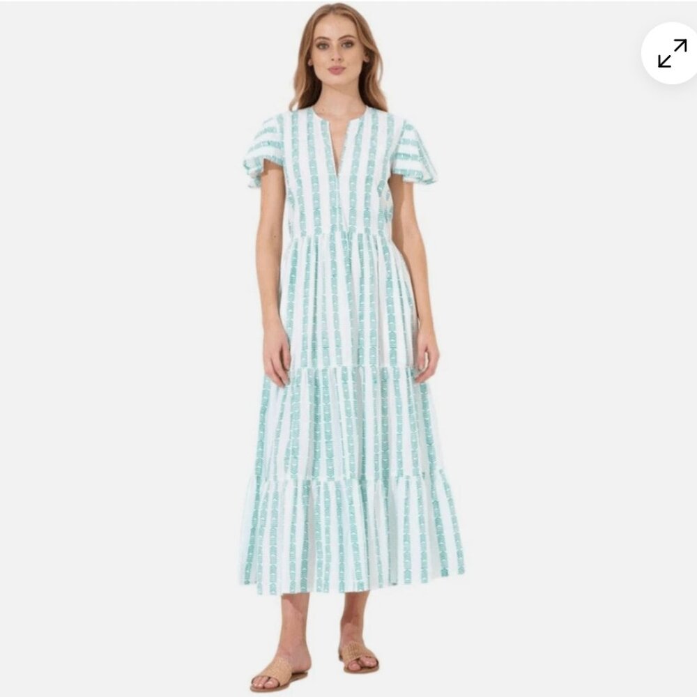 NWT Oliphant SZ XXS‎ Maxi Dress in Archer Green w/ Flutter Sleeve